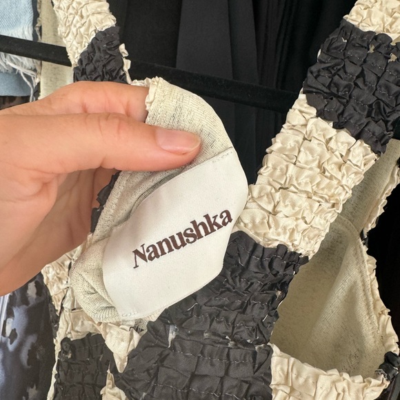 Nanushka Najya Black Cream Checked Square Neck Recycled Ribbons Mini Dress M - Picture 6 of 6
